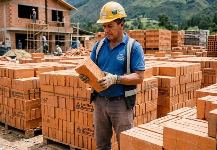 Constructor evaluando calidad de ladrillos para obra