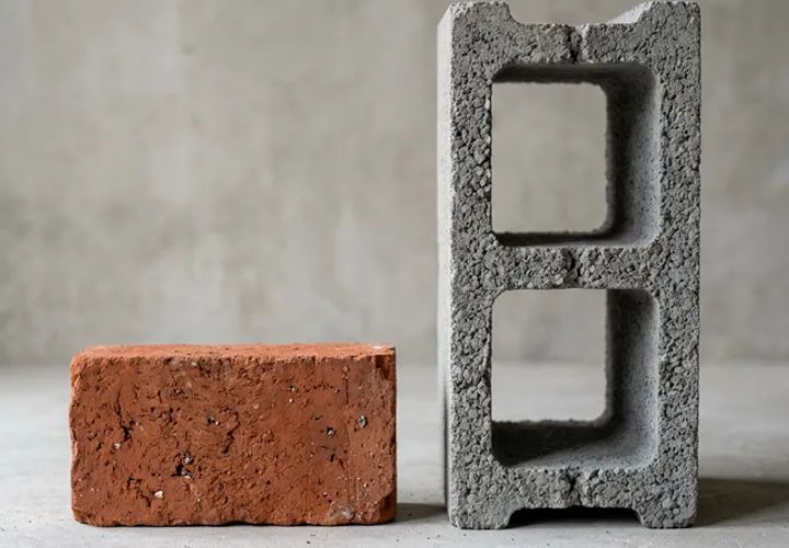 Comparación visual entre ladrillos y bloques de construcción