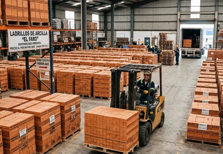 Pilas de ladrillos en almacén representando precios y disponibilidad