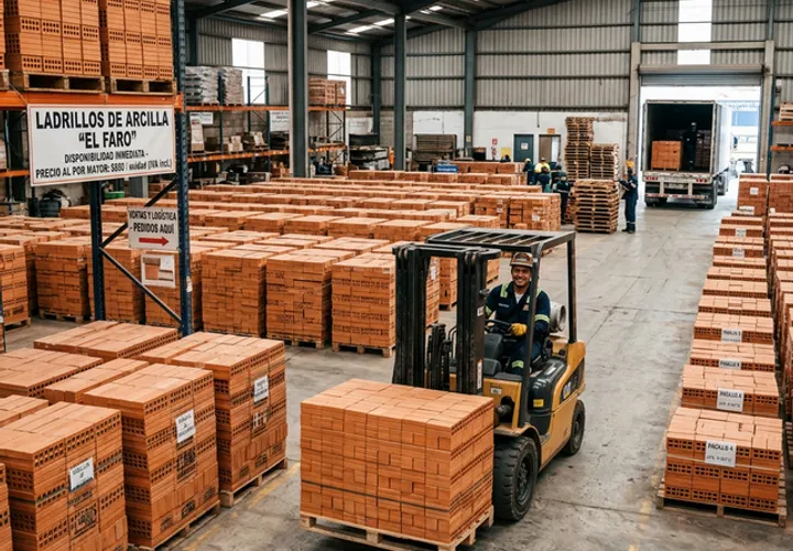 Pilas de ladrillos en almacén representando precios y disponibilidad
